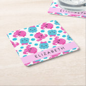 タコ柄かわいいタコ海あなたの名前 スクエアペーパーコースター (アングル)