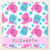 タコ柄かわいいタコ海あなたの名前 スクエアペーパーコースター (正面)