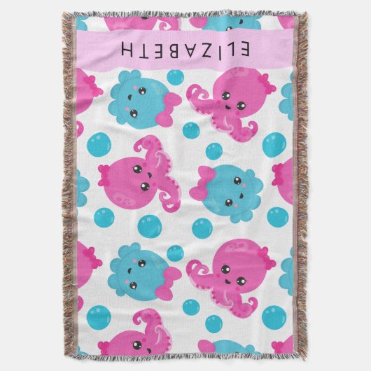タコ柄かわいいタコ海あなたの名前 スローブランケット (正面縦)