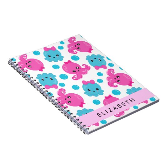 タコ柄かわいいタコ海あなたの名前 ノートブック (右側)