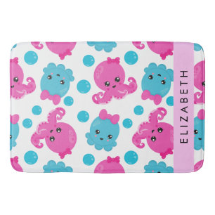 タコ柄かわいいタコ海あなたの名前 バスマット