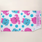 タコ柄かわいいタコ海あなたの名前 ビーチタオル (正面)