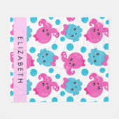 タコ柄かわいいタコ海あなたの名前 フリースブランケット (正面(横))