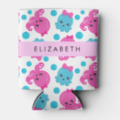 タコ柄かわいいタコ海あなたの名前 缶クーラー (正面)