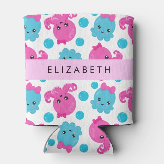 タコ柄かわいいタコ海あなたの名前 缶クーラー (裏面)