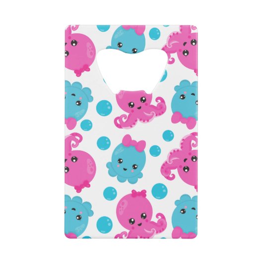 タコ柄、かわいいタコ、海獣 クレジットカード栓抜き (正面)