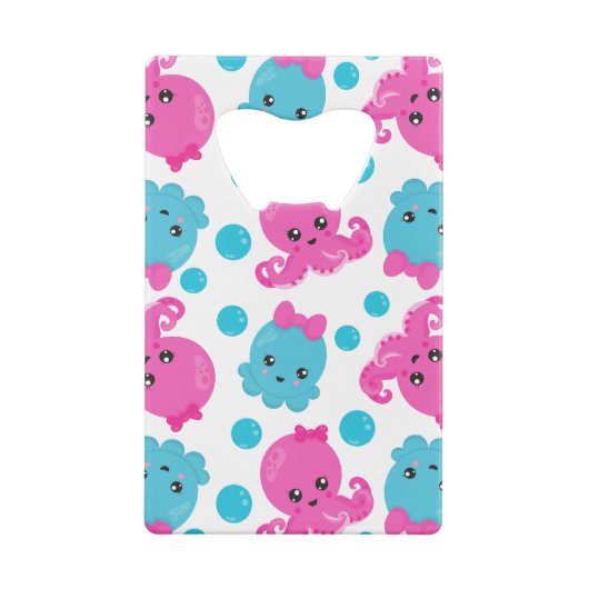 タコ柄、かわいいタコ、海獣 クレジットカード栓抜き (裏面)