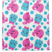 タコ柄、かわいいタコ、海獣 シャワーカーテン (正面)