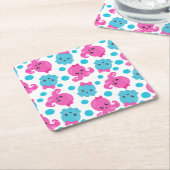 タコ柄、かわいいタコ、海獣 スクエアペーパーコースター (アングル)