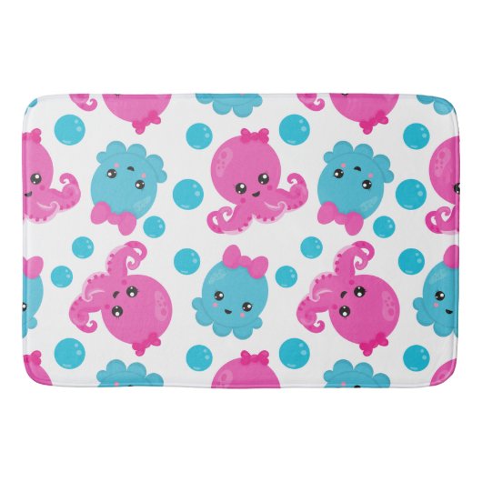タコ柄、かわいいタコ、海獣 バスマット (正面)