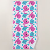 タコ柄、かわいいタコ、海獣 ビーチタオル (正面)