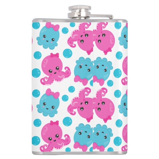 タコ柄、かわいいタコ、海獣 フラスク (裏面)