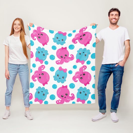 タコ柄、かわいいタコ、海獣 フリースブランケット (インサイチュ)