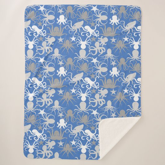 タコ模様.b LBlue BG シェルパブランケット (正面)