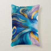 タコ水彩ティール（緑がかった色）金ゴールド枕カバー アクセントクッション (正面(垂直))