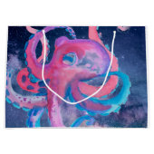 タコ水彩宇宙海ピンク ラージペーパーバッグ (正面)