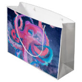 タコ水彩宇宙海ピンク ラージペーパーバッグ (裏面アングル)