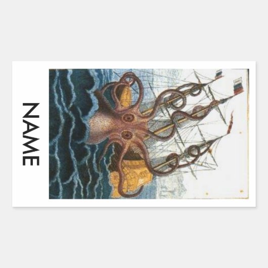 タコ流し船蔵書票シール 長方形シール (正面)