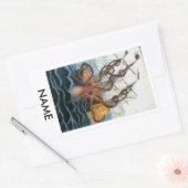 タコ流し船蔵書票シール 長方形シール (封筒)