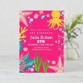 タコ海の動物の水色の誕生日の招待 招待状 (スタンド正面)