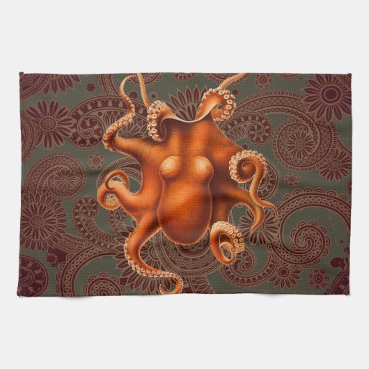 タコ海の怪物の生き物セファラポッドヴィンテージ キッチンタオル (横)
