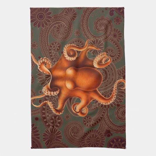タコ海の怪物の生き物セファラポッドヴィンテージ キッチンタオル (縦)