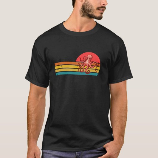 タコ海動物80sレトロタコ長袖 tシャツ (正面)