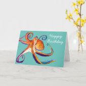 タコ海洋生物水彩画 カード (黄色い花)