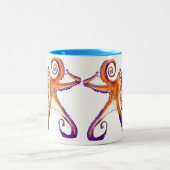 タコ海洋生物水彩画 ツートーンマグカップ (中央)