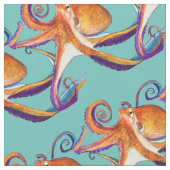 タコ海洋生物水彩画 ファブリック (クローズアップ)