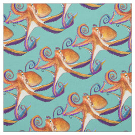 タコ海洋生物水彩画 ファブリック