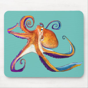 タコ海洋生物水彩画 マウスパッド