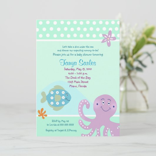 タコ海洋生物海5x7ベビーシャワー招待状 招待状 (スタンド正面)