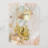 タコ海洋金ゴールドエレガントキンセアニェラパーティー 招待状 (正面/裏面)