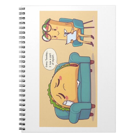 タコ火曜セラピーおもしろい- Cartoon Food Art ノートブック (正面)