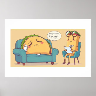 タコ火曜セラピーおもしろい- Cartoon Food Art ポスター