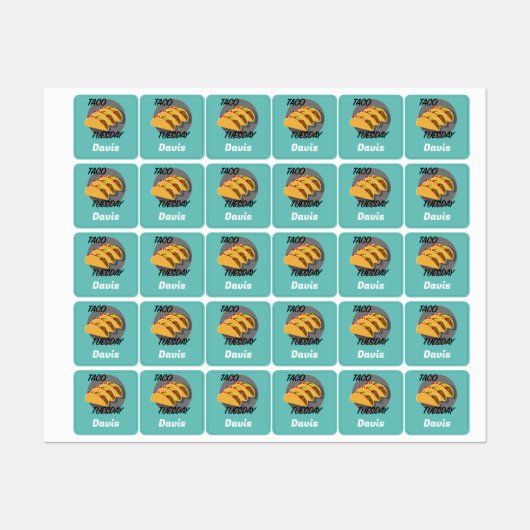 タコ火曜デザイン – スモールスクエア衣料品ラベル ラベル (シート)