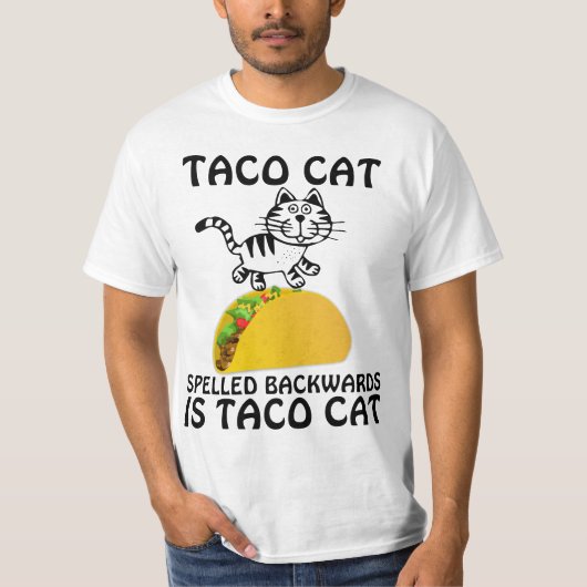 タコ猫のスペルは逆TACO CAT Tシャツ (正面)