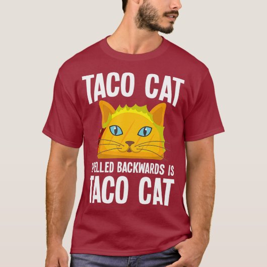 タコ猫のスペルを逆おもしろいジョークのグラフィック Tシャツ (正面)