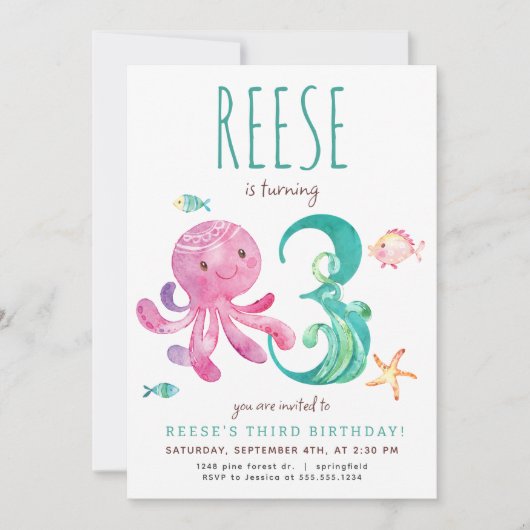 タコ第3誕生日招待状 招待状 (正面)