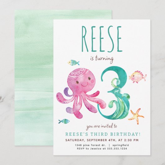 タコ第3誕生日招待状 招待状 (正面/裏面)