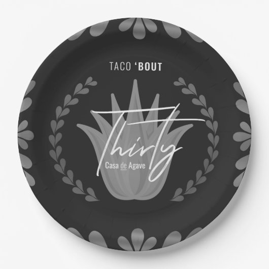 タコ約30 |ブラック/シルバーテキーラ紙プレート ペーパープレート (正面)