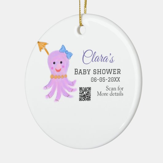 タコ紫色の青い水色の赤ちゃんシャワーシーアニ セラミックオーナメント (左)