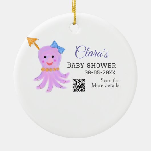 タコ紫色の青い水色の赤ちゃんシャワーシーアニ セラミックオーナメント (裏面)
