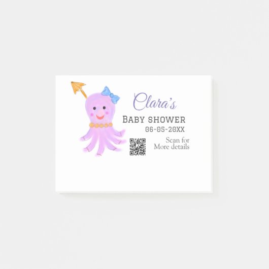 タコ紫色の青い水色の赤ちゃんシャワーシーアニ ポストイット (正面)