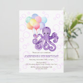 タコ紫色バブルバルーンカラフル誕生日 招待状 (スタンド正面)