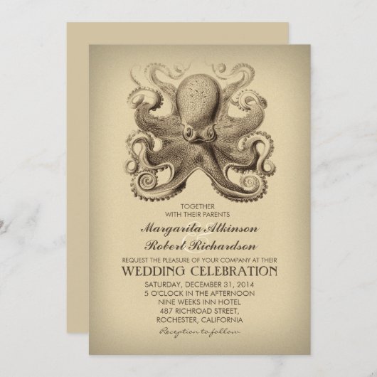 タコ航海のとのビーチ結婚式招待 招待状 (正面/裏面)