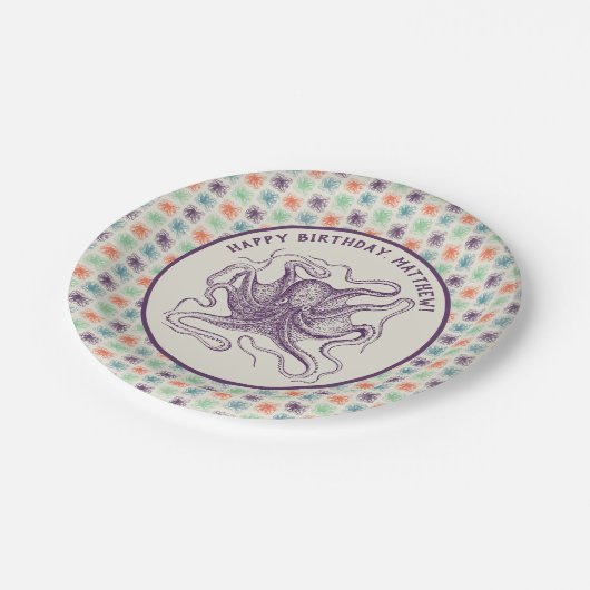 タコ航海のの誕生日パパーソナライズされたーティー ペーパープレート (アングル)