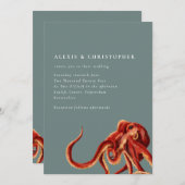 タコ航海のサスト&ティール（緑がかった色）結婚ズ 招待状 (正面/裏面)