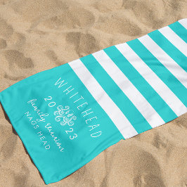 タコ航海のストライプアクアブルーモノグラム ビーチタオル